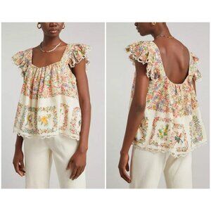 💕FARM RIO💕 Delicate Forest Scarves Blouse ~ Micro Floral Print Small NWT